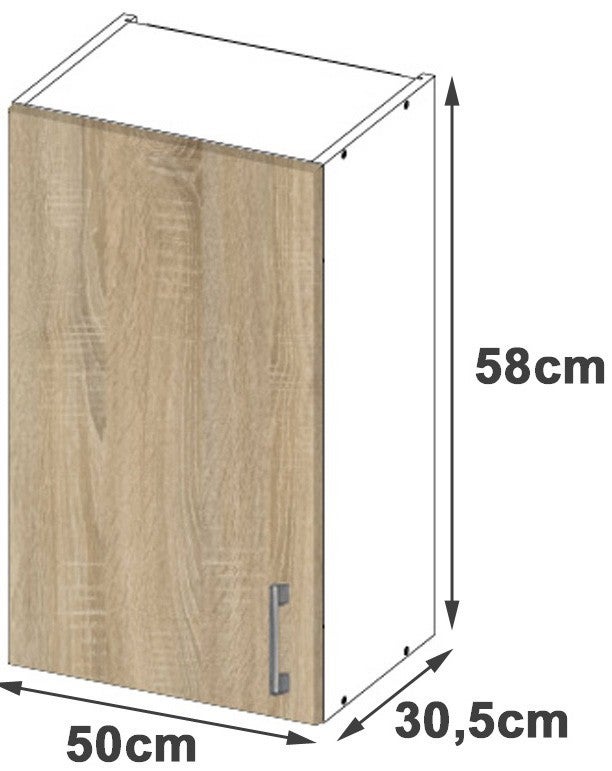 Meuble de cuisine haut AKORD W50 LIMA modulable Blanc 50 cm 1 porte façade Chêne Sonoma 2 étagères 50x30,5x58 cm - 4