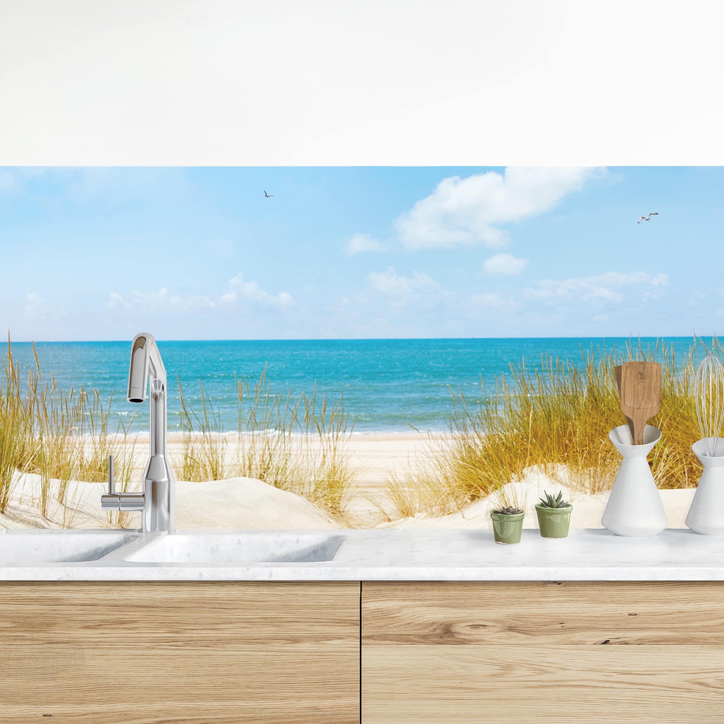 Crédence Cuisine En Verre Imprimée Vague Mer Coucher De Soleil – 125x50 Cm, Moderne