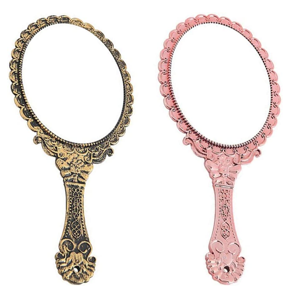 Pièces Rétro Motif Poignée Miroir de Maquillage Miroir de Poche avec Poignée Miroir Ovale Vintage Miroir à Main Miroir de Maquillage Outil de Beau