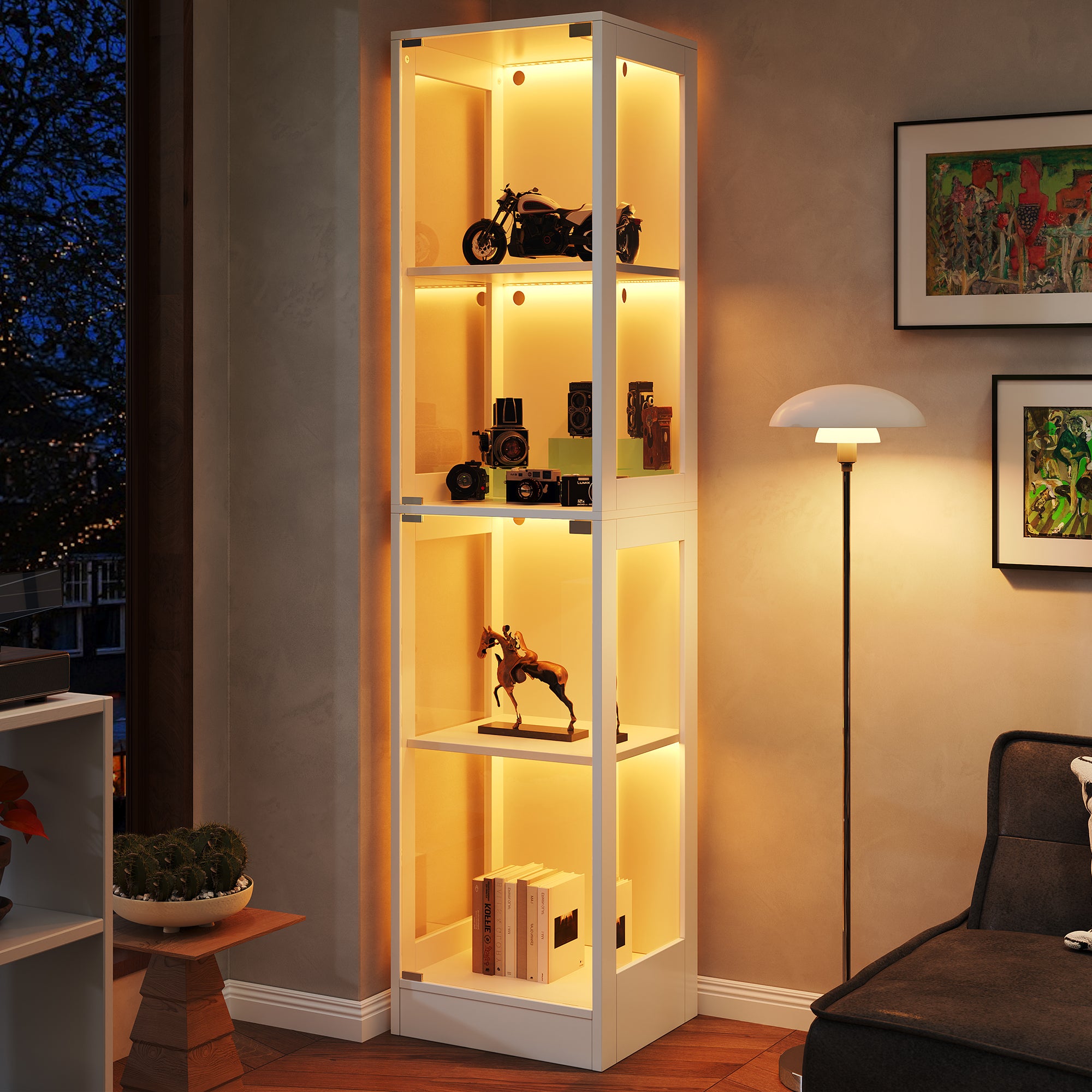 Witryna z 2 drzwiami - 40 x 35 x 170 cm - MDF i szkło - LED sterowane za pomocą aplikacji - Biała - 3