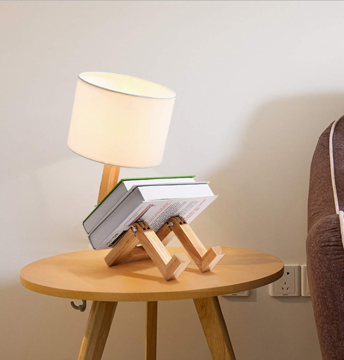 Lampe de table de lecture LED E27, lampe de chevet de robot créative avec interrupteur, abat-jour rond en tissu textile, ampoule non incluse - 5