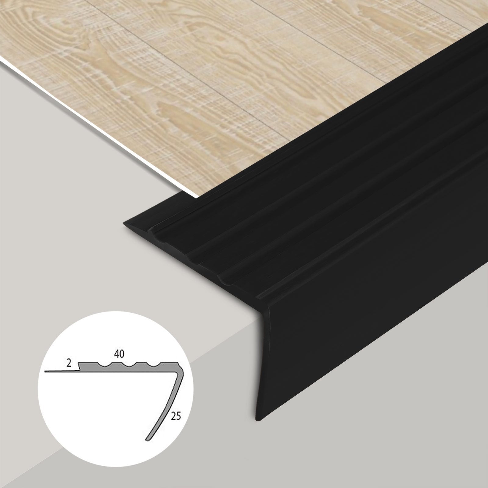 Profili per scale Toronto PVC montaggio con o senza foratura, 40 x 25 mm, Nero, Lunghezza = 100 cm - 4