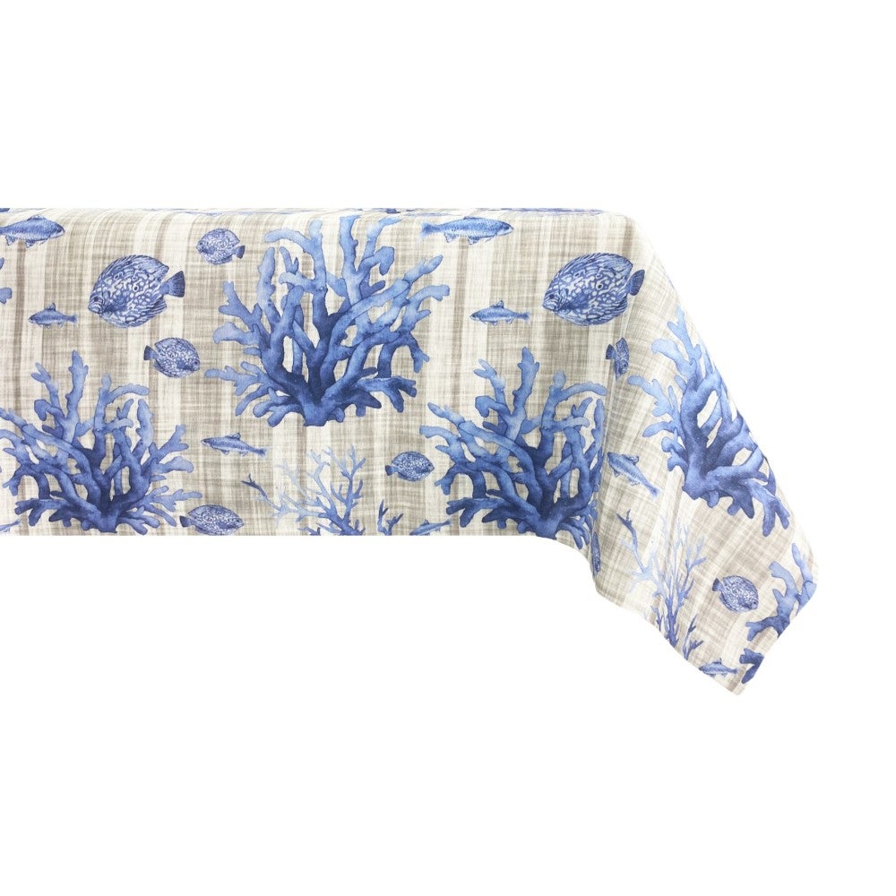 Nappe Rectangulaire Coton - Motif Coquillages Et Poissons - Thème Bord De Mer - NEUVE
