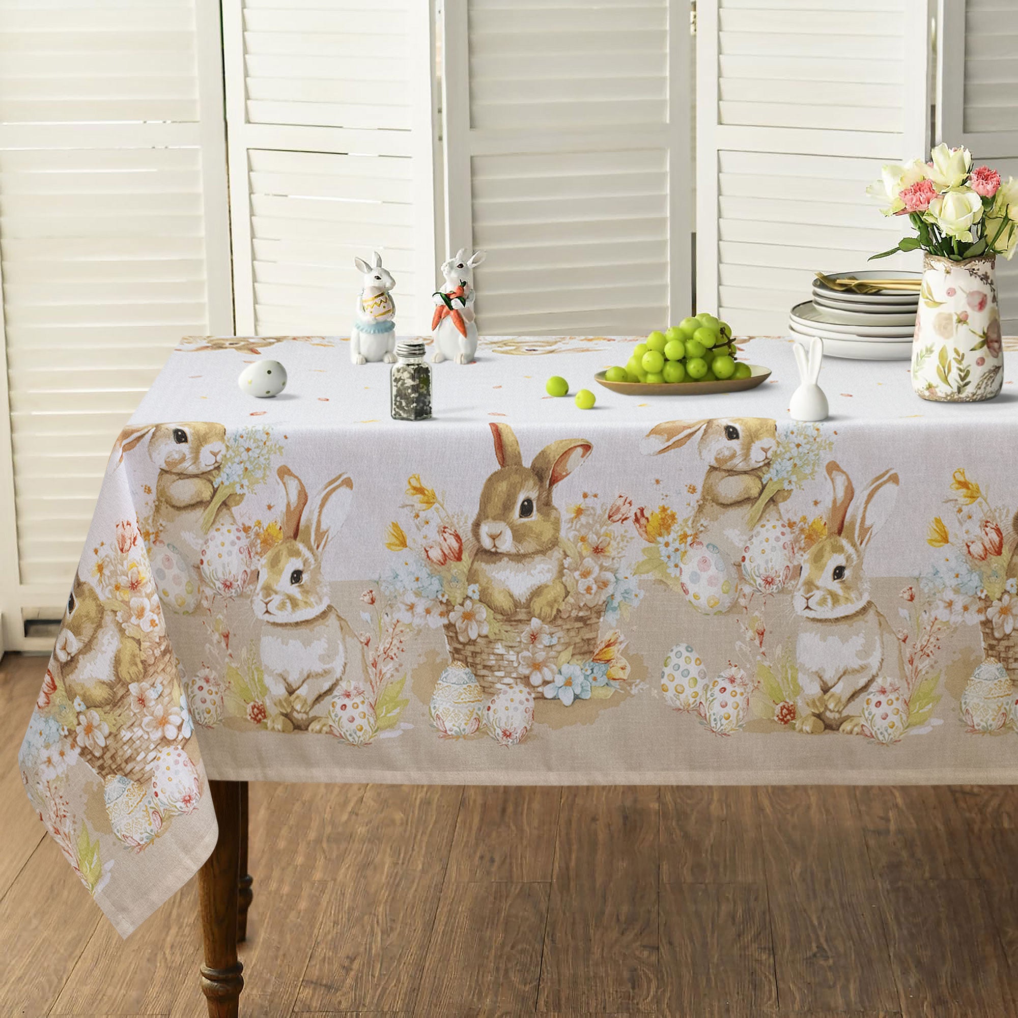 Softalker Tovaglia di Pasqua 80x80 cm Quadrata Centrotavola a Quadretti con Coniglietti e Uova Tovaglie Antimacchia Eleganza Perfetta per la Tavola Festiva per Primaverile,Compleanno,Esterno,Picnic