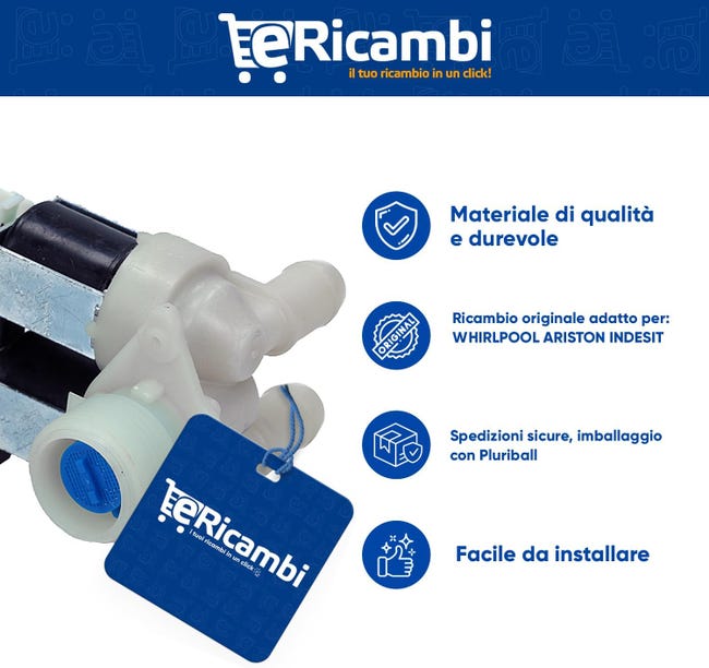 Elettrovalvola Carico Acqua 2 Vie 180° Per Lavatrice Whirlpool Ignis Bauknecht, Per Modelli: AWO AWS DLC LOE WAK WWD WA PLUS | Leroy Merlin - Foto 2