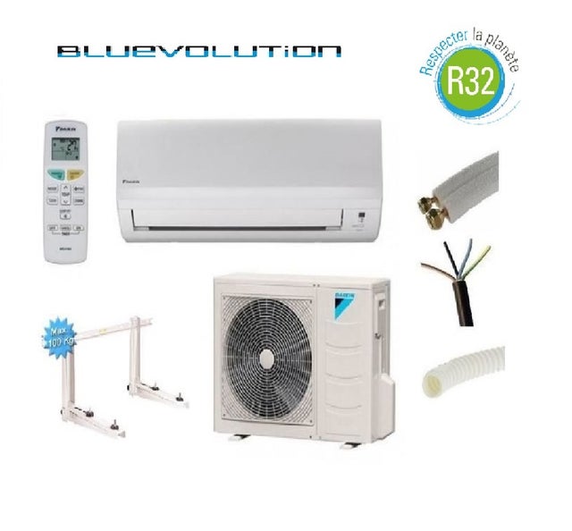 PRET A POSER CLIMATISATION DAIKIN 4200W BLUEVOLUTION REVERSIBLE FTXF42A + KIT DE POSE 3 METRES + SUPPORT MURAL