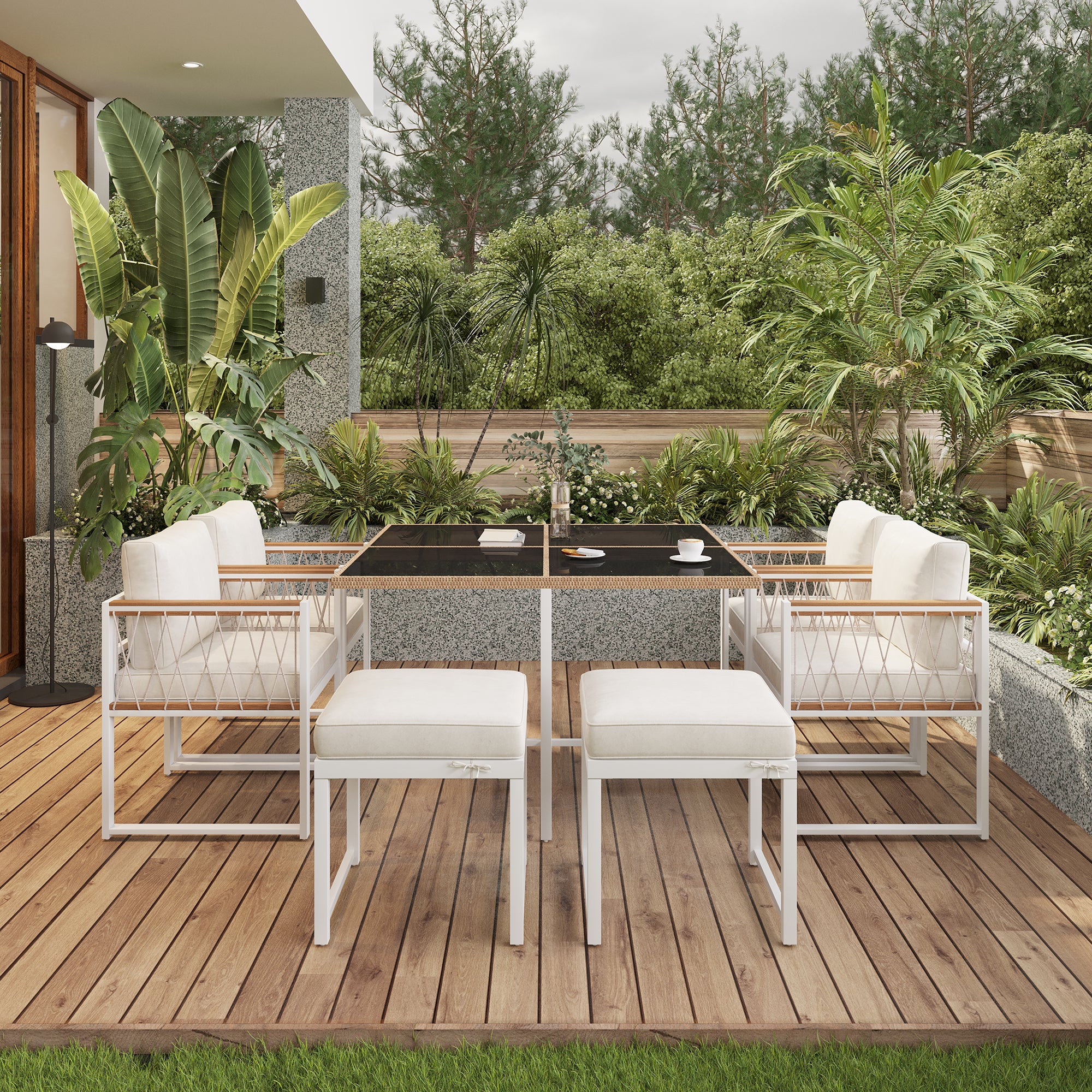 Sedie Rattan Tavolo E Sei Sedie Set Tavolo Da Giardino Rio 140/210