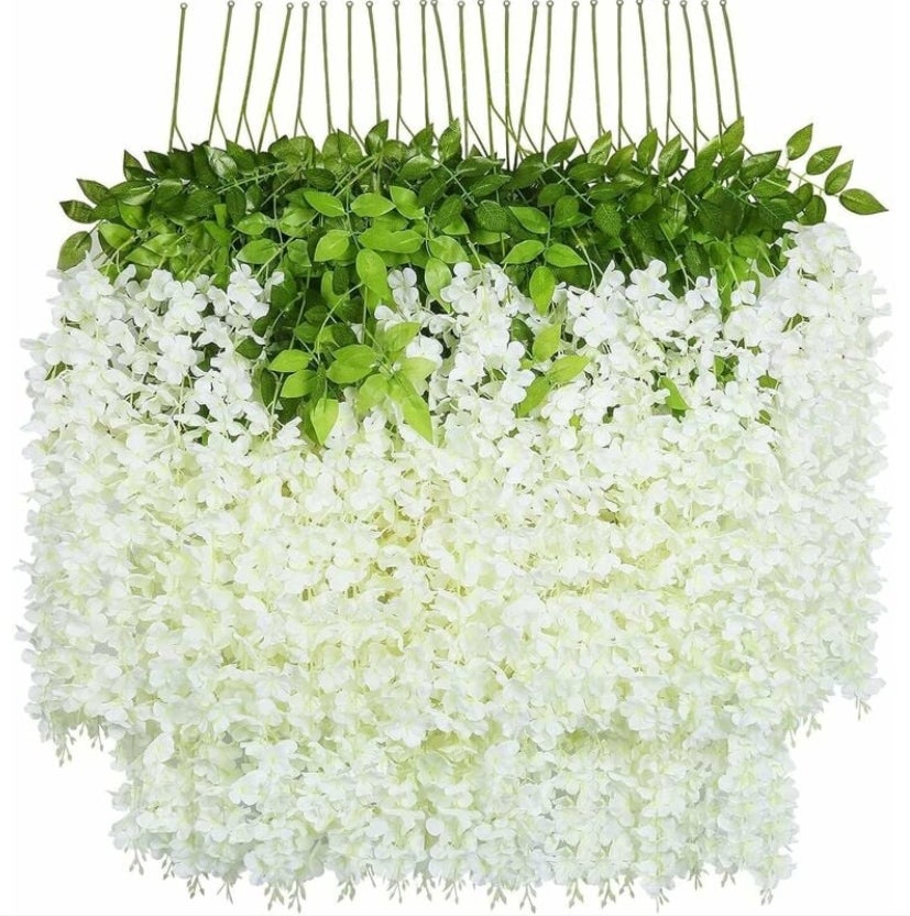 Sztuczne kwiaty 24 szt./100 cm Sztuczna glicynia Girlanda z zielonych liści, wisząca plastikowa dekoracja ślubna na ścianę