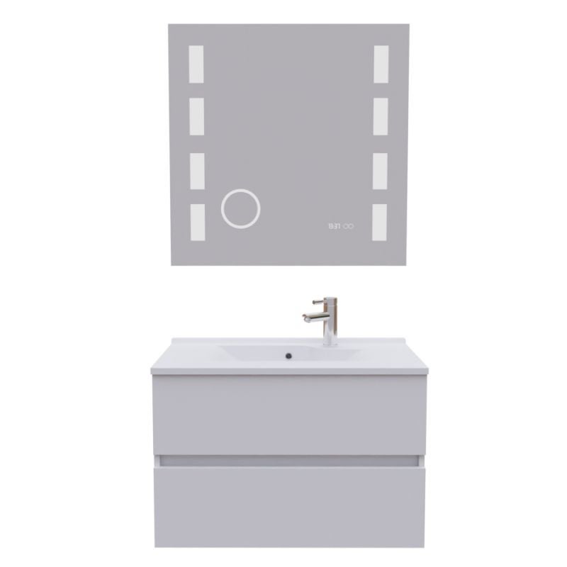 Meuble salle de bain 80 cm ROSALY avec plan vasque et miroir Excell Plus- Blanc- Plan vasque en Résine - 4