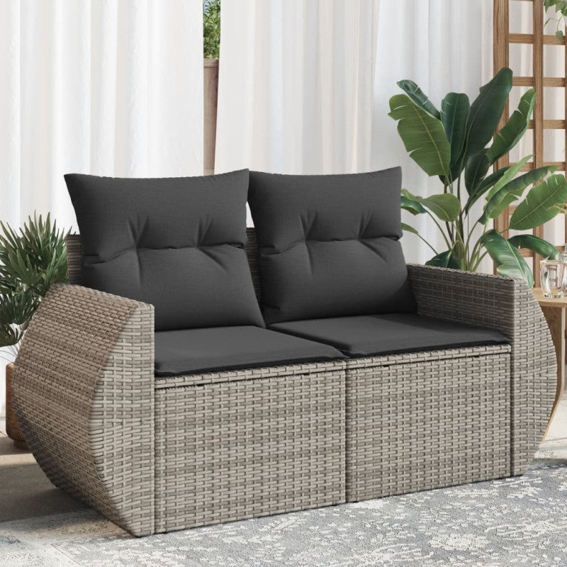 Sofa ogrodowa z poduszkami, 2-osobowa, szara, polirattan vidaXL