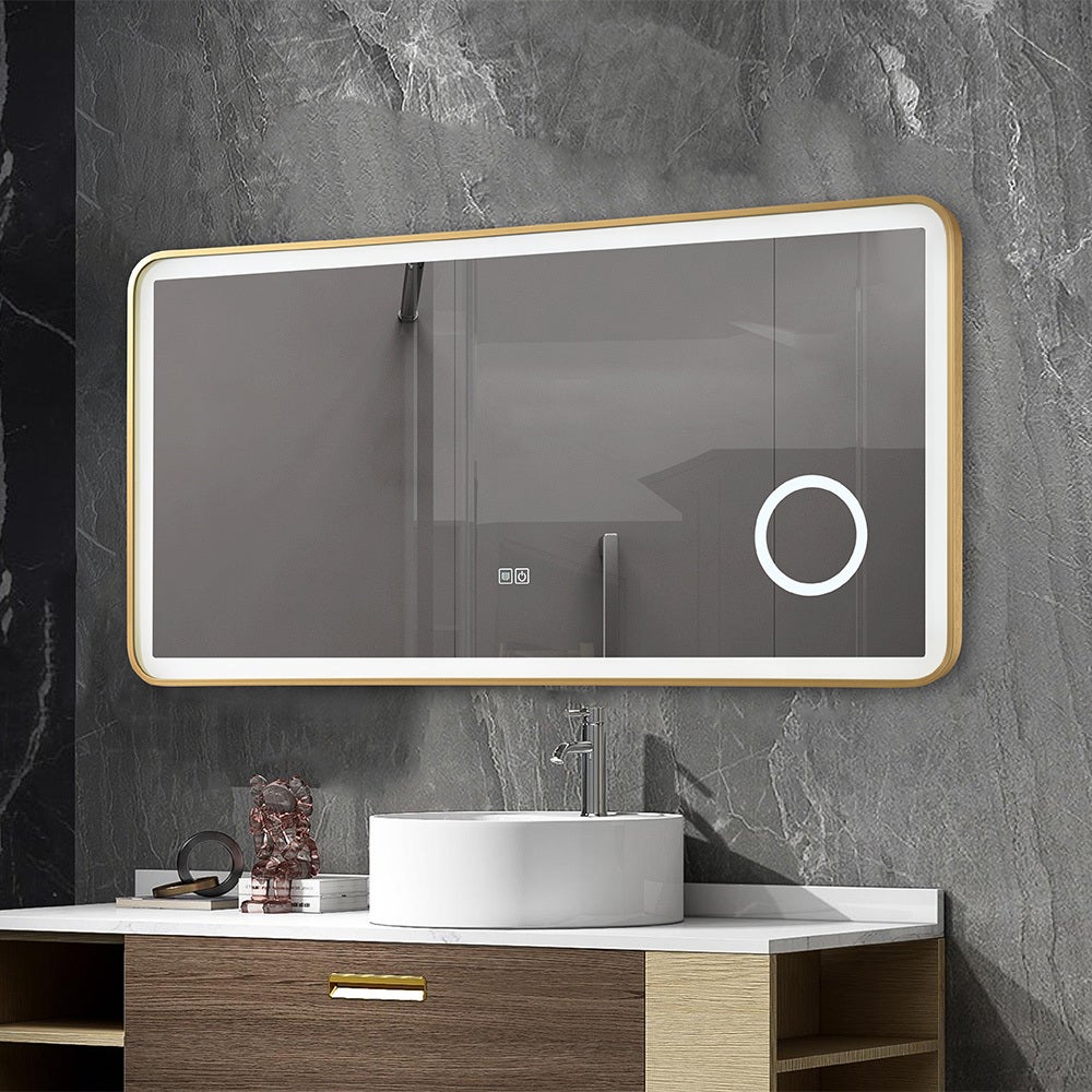 Miroir LED Salle De Bain 50x70 Cm Anti-Buée – Cadre Doré Luxe – 3 Températures + Gradateur Tactile – LuxuryBain