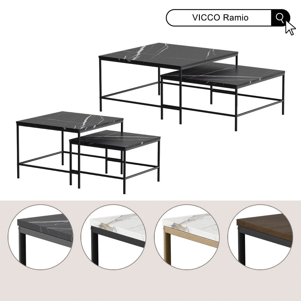 Vicco Set de tables basses Ramio, Chêne rustique/noir, 80x80cm 2 pièces - 8