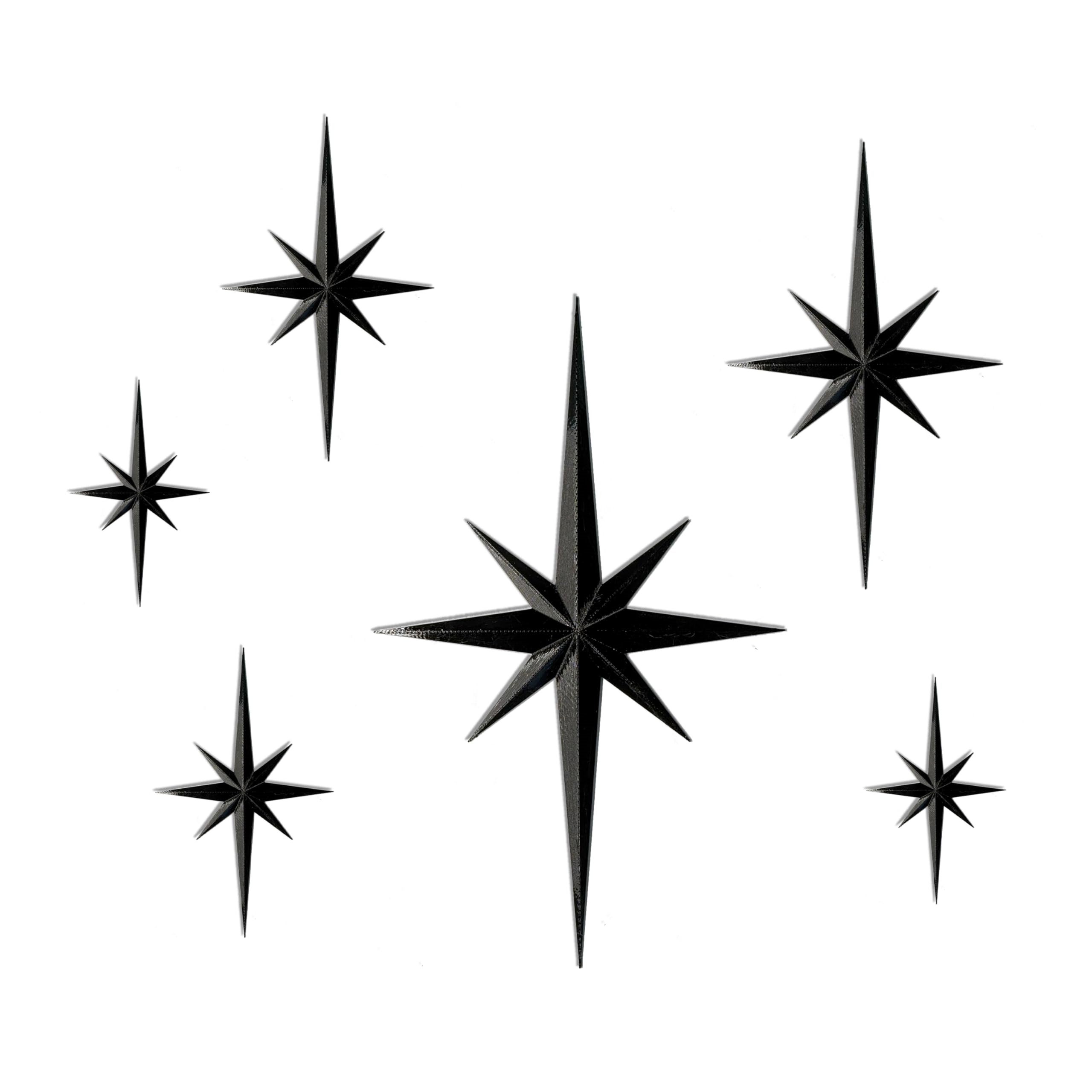 6 piezas de decoración navideña de pared con estrellas octogonales, decoración de pared de la noche estrellada, adorno navideño de estrella, negro - 7