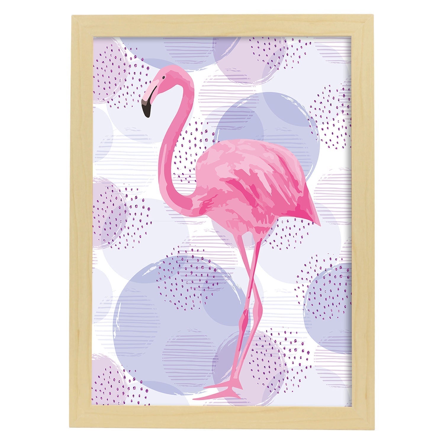Poster de flamencos. lamina flamenco dulce con imagenes de flamencos sobre fondo colorido. posters de aves con diseno. marco blanco - a3