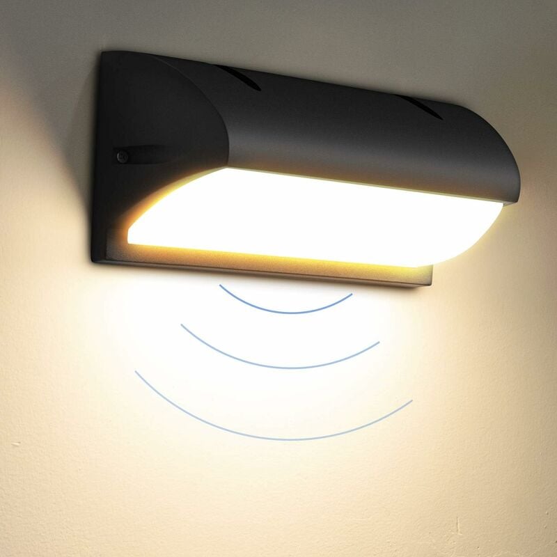 18W Zewnętrzna lampa ścienna z czujnikiem ruchu, nowoczesna lampa ścienna do wewnątrz i na zewnątrz, 3000K IP65
