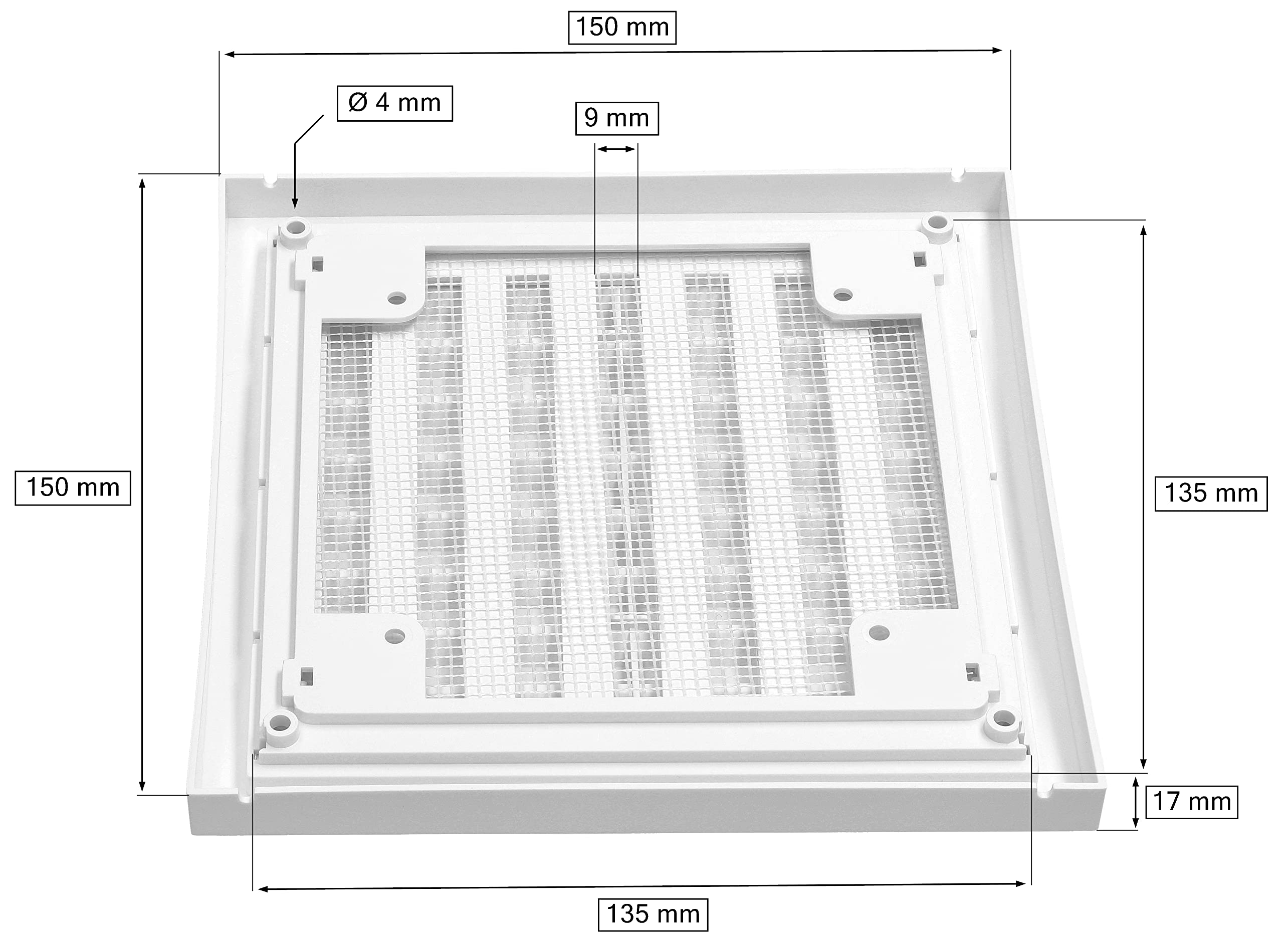 Kratka wentylacyjna 150x150mm zamykana z siatką biała osłona plastikowa pcv - KOTARBAU - 2