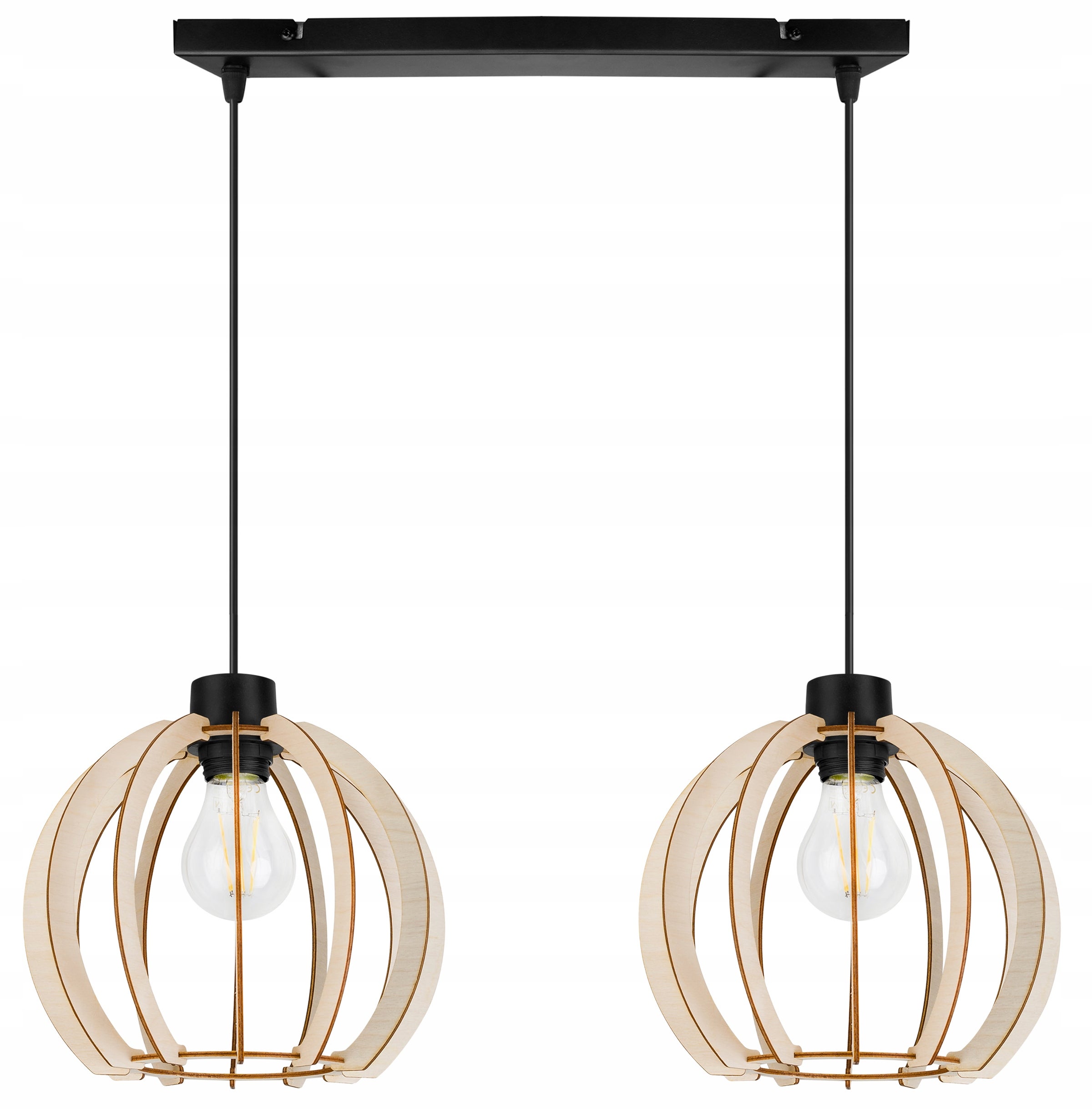 Lampa sufitowa wisząca modern Timber 2xE27 klosz drewniana kula beżowa Light Home LH