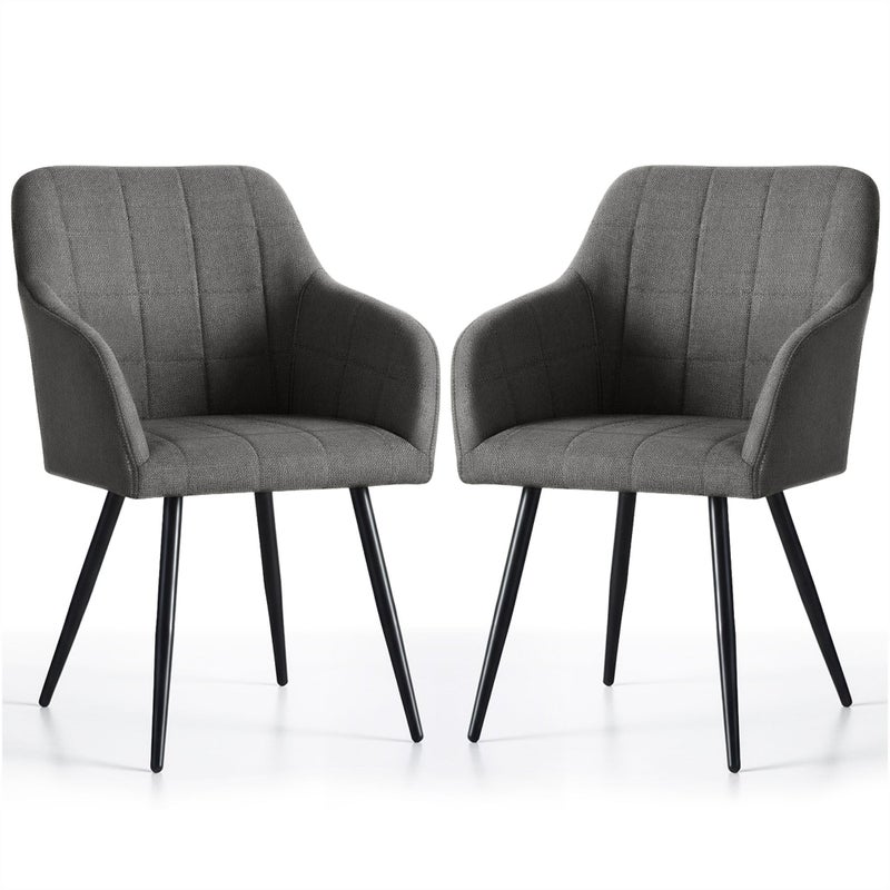 2x Krzesło tapicerowane z przeszyciami kwadratowymi Ciemny Grafit LUXANO Czarne nogi tkanina Lumos
