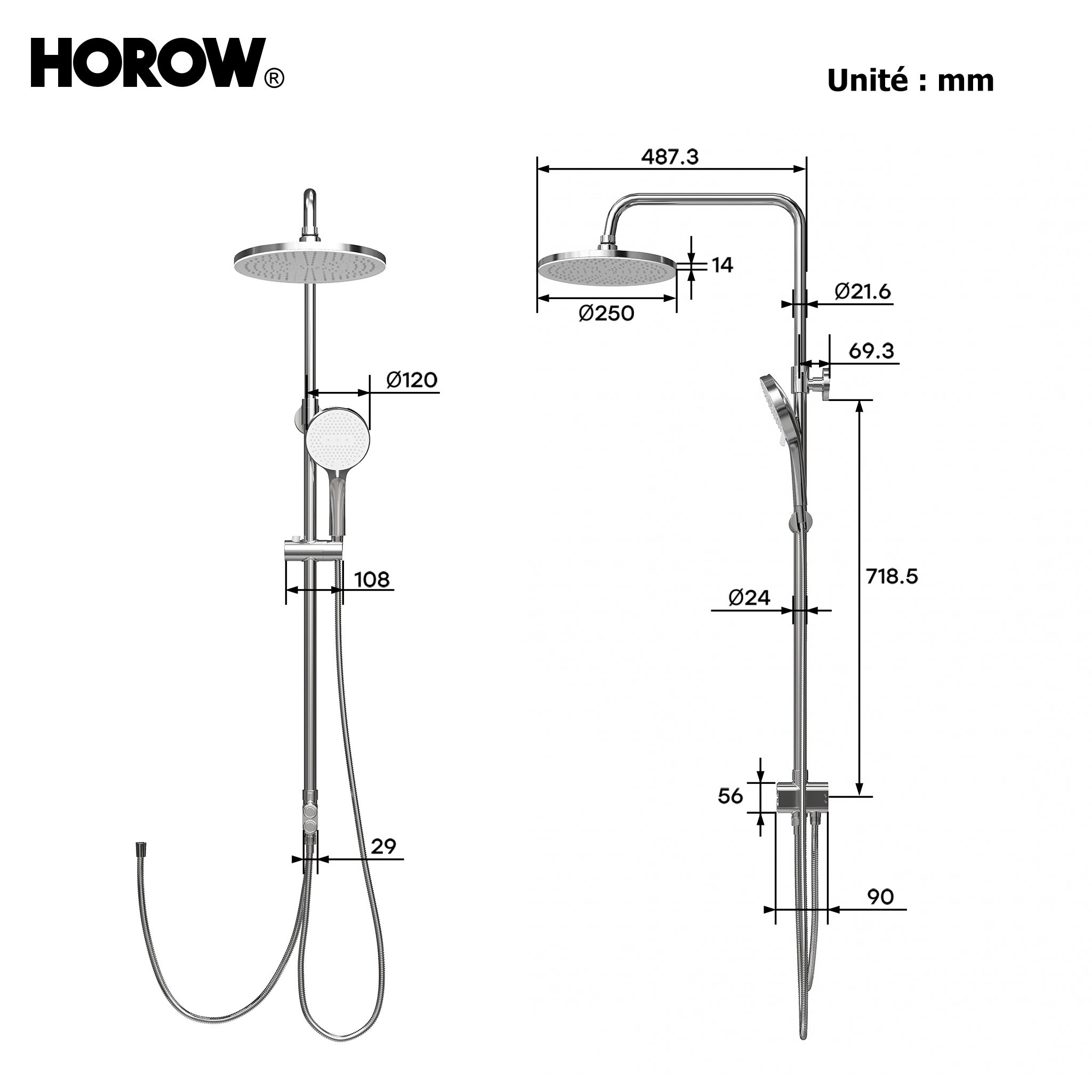 sistema de ducha de lluvia, cabezal de ducha de 25 cm, 5 modos de chorro, kit de ducha de lluvia cromado, núcleo de válvula de latón, altura ajustable - 8