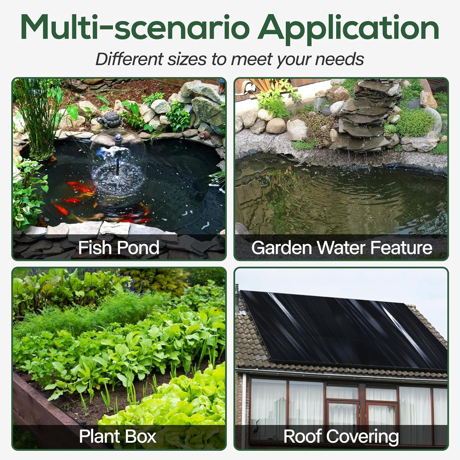 Revêtement d'étang, revêtement d'étang à poissons de 1 * 1 mètre, facile à couper, adapté aux étangs et aux fontaines de jardin (noir) - 5