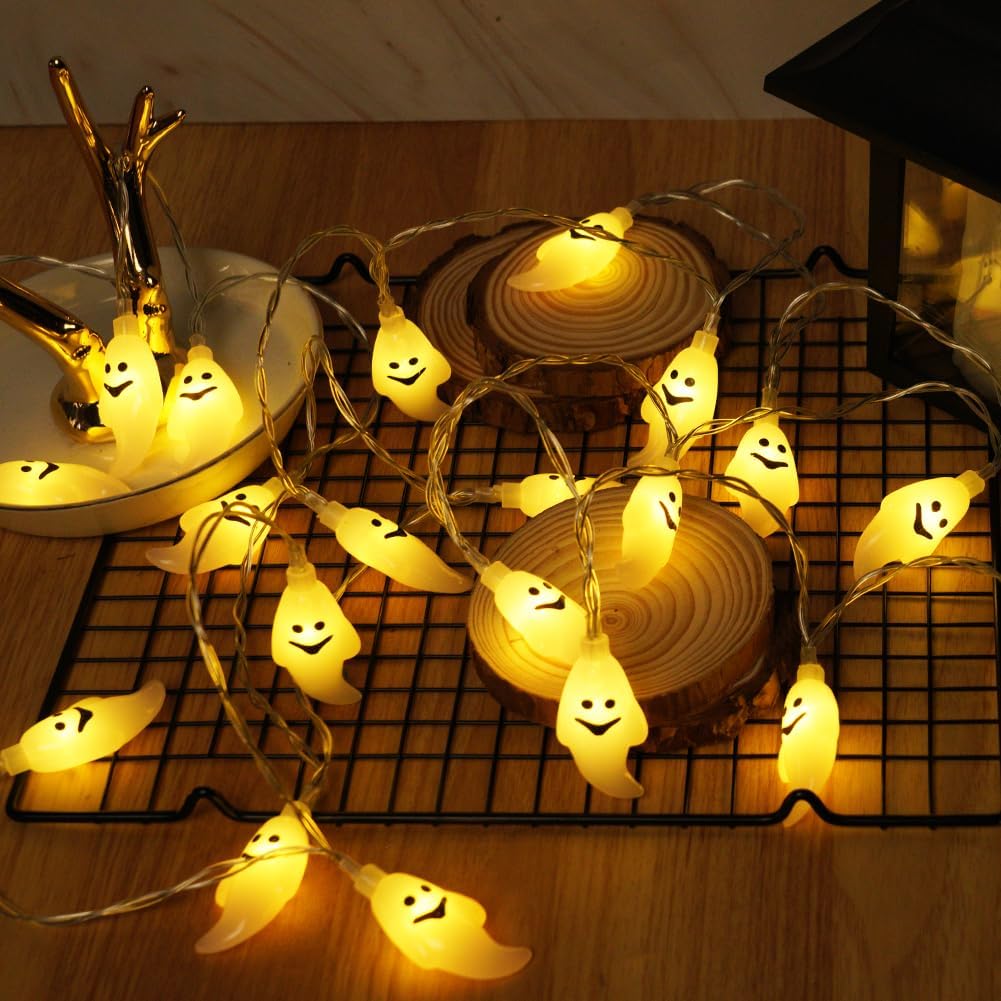 Guirlande Lumineuse Halloween Fantôme - 3 M - 20 LED - Fonctionne Sur Piles - Pour Intérieur Et Extérieur
