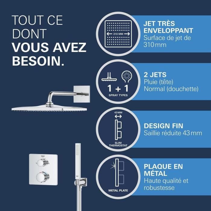 Precision Set de douche encastrée avec mitigeur thermostatique + Douche de tête + Douchette, chrome (G34881000) - 5