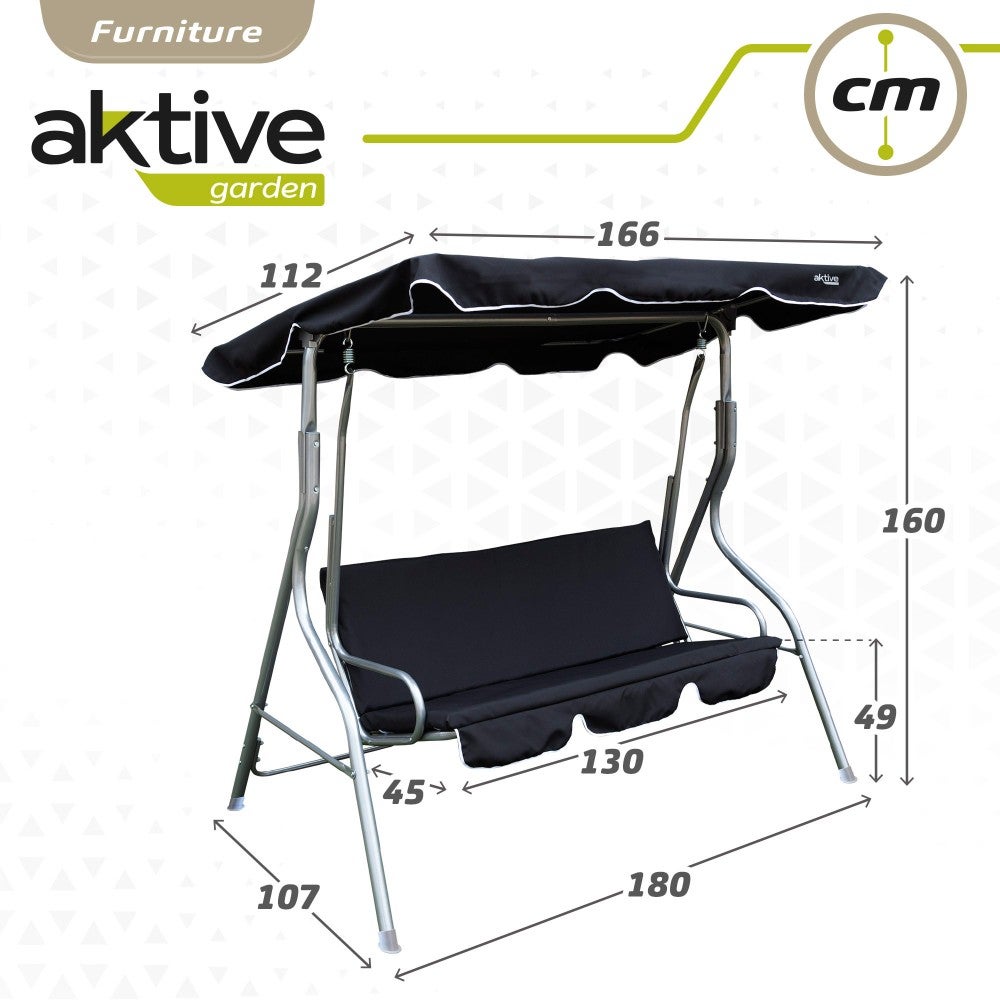 Cadeira de balanço de jardim preta com toldo inclinável de 3 lugares Aktive - 7