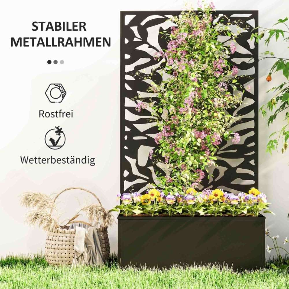 Bac surélevé de jardin en métal noir avec treillis, panneau occultant, jardinière extérieure, potager, bac à fleurs, protection vie privée - 6