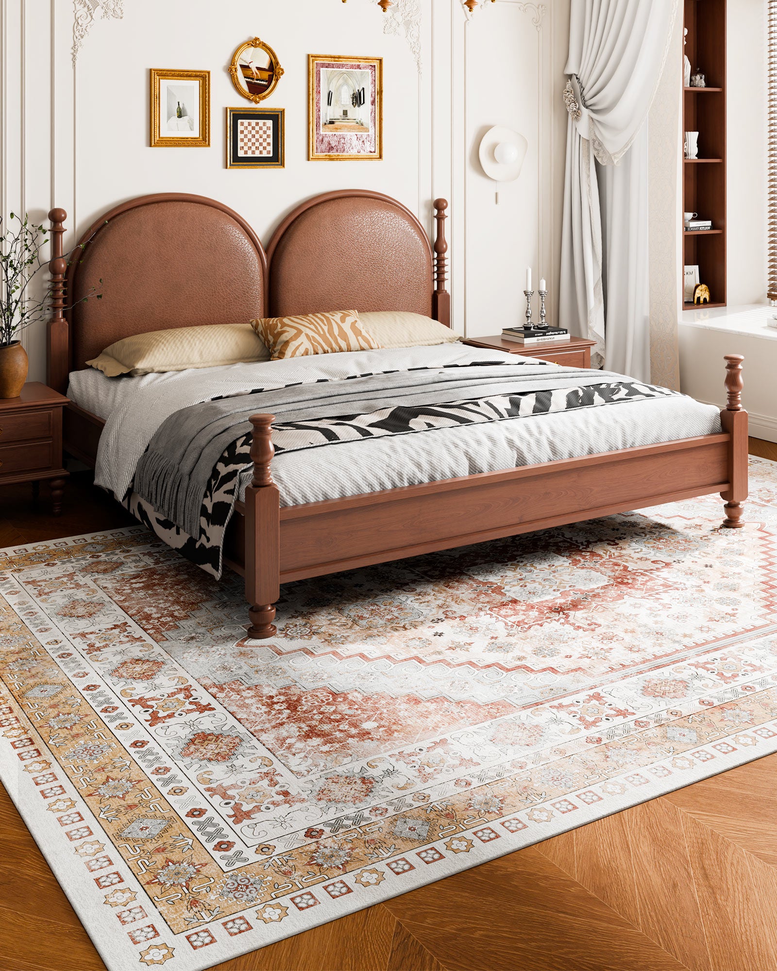 Tapete VEVOR, 2,7 x 3,7 m, resistente a riscos de animais de estimação, macio, estilo vintage, para quarto, escritório, corredor, castanho e vermelho - 4