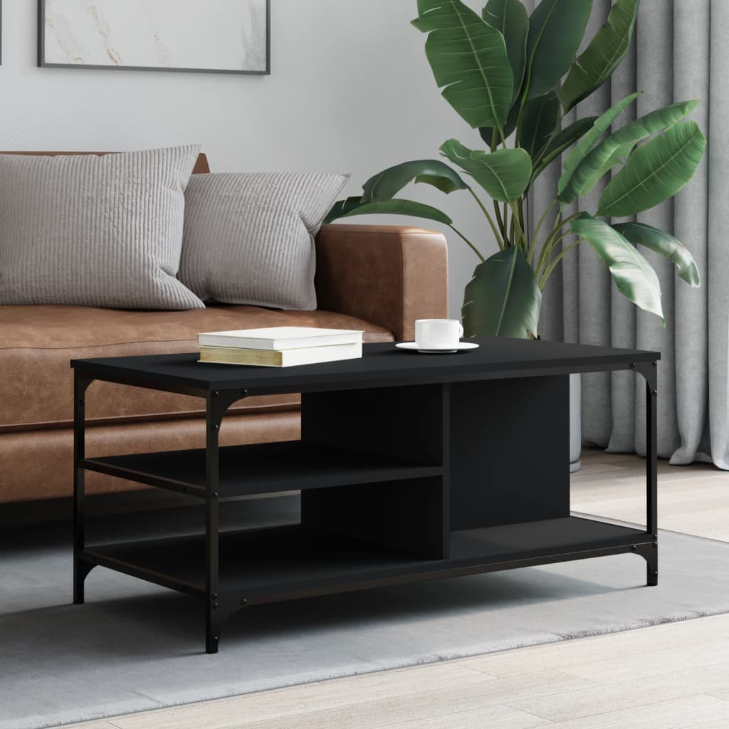 Table Basse Multifonction Avec LED - 100x50x45 Cm, Hauteur Réglable, 2 Tiroirs, Inclut Canapé Et 2 Tabourets (Noir)