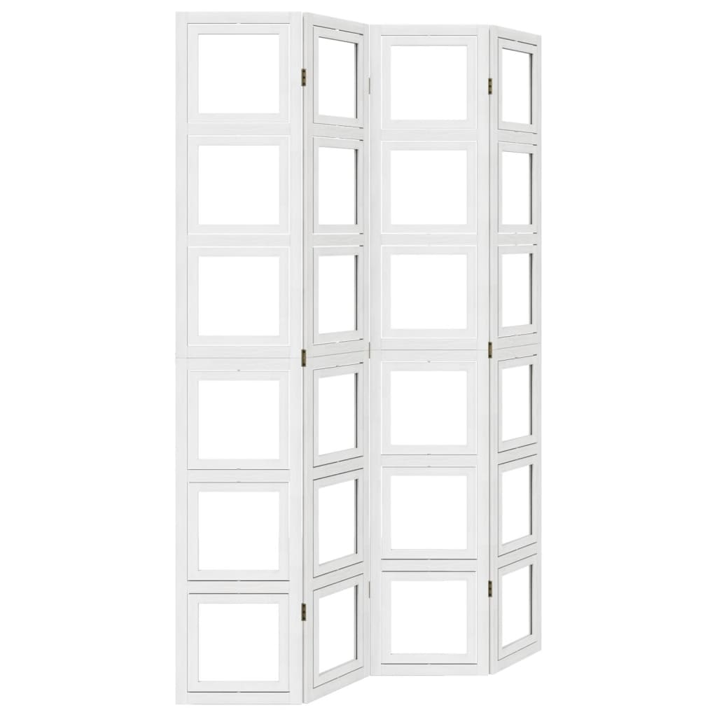 Biombo separador de 4 paneles | biombo divisor | paravientos madera maciza paulownia blanco cfw50410