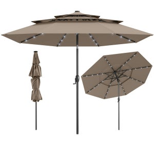 Lazy Susan 30,5 Cm Con Foro Per Ombrellone - Girevole 360° Per Tavolo Da Giardino, Ferro E Legno - 2