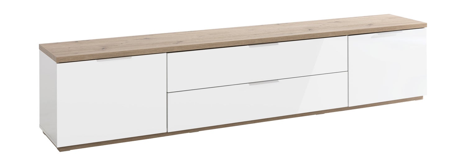 Composad Mobile TV MUNDI 240x51x40 Cm – Rovere Mielato E Bianco, Made In Italy, Con 2 Ante E 2 Ribalte