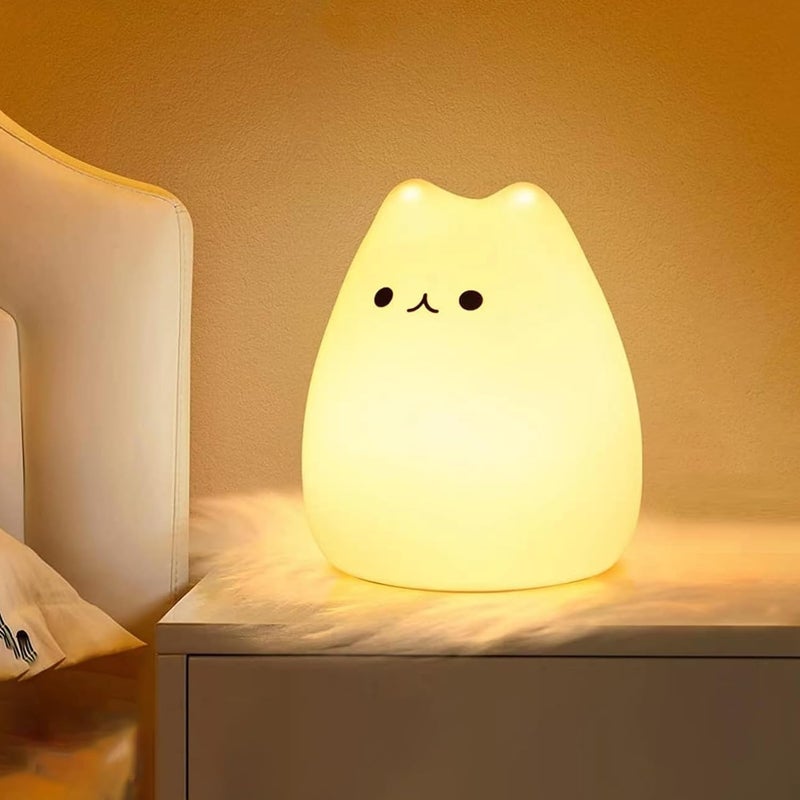 Lampka nocna dla dzieci/niemowląt, 7 kolorów Kawaii Cat, akumulatorowa lampka nocna LED, silikonowa lampka nocna z funkcją timera