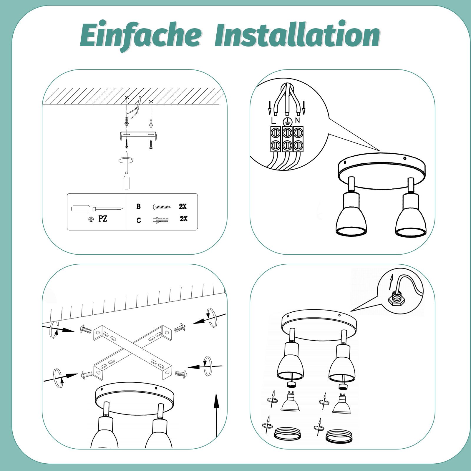 NETTLIFE spot de plafond LED 2 ampoules blanc salon plafonnier spot orientable GU10 spot lampe moderne - 7