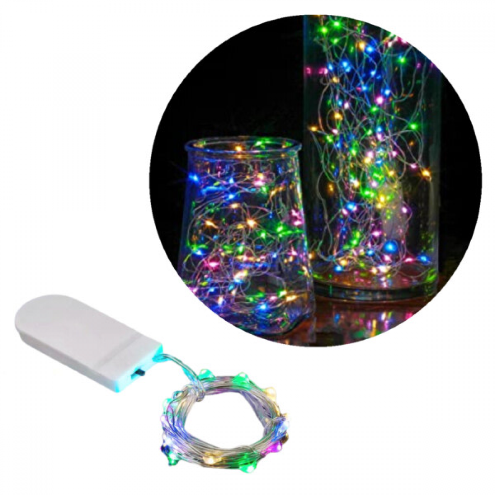 Miniaturowe 1-metrowe lampki LED, wielokolorowe, zasilane bateriami