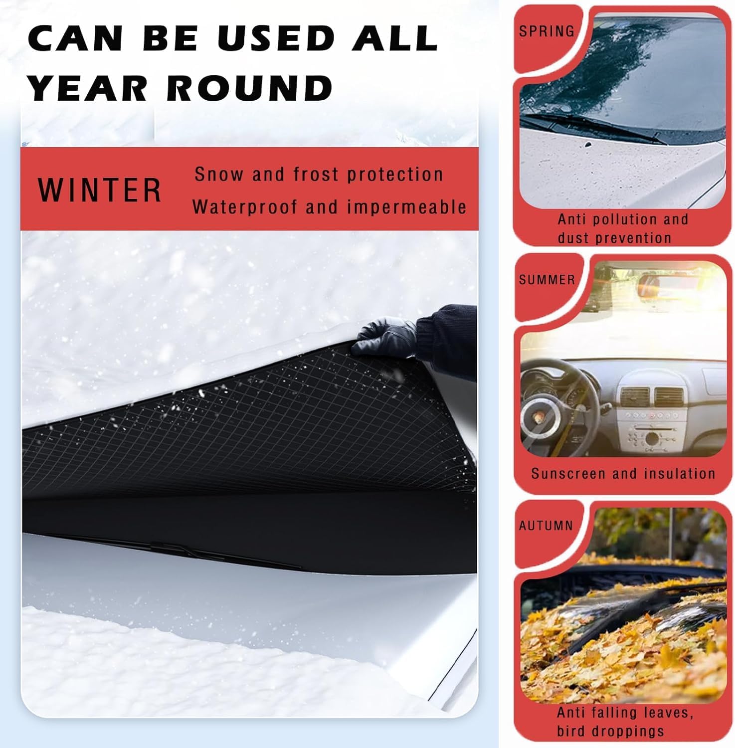 Housses de pare-brise de voiture Bouclier anti-neige Imperméable à l’eau Hiver Auvent extérieur Pare-soleil Demi-protecteur Couverture de fenêtre - 4