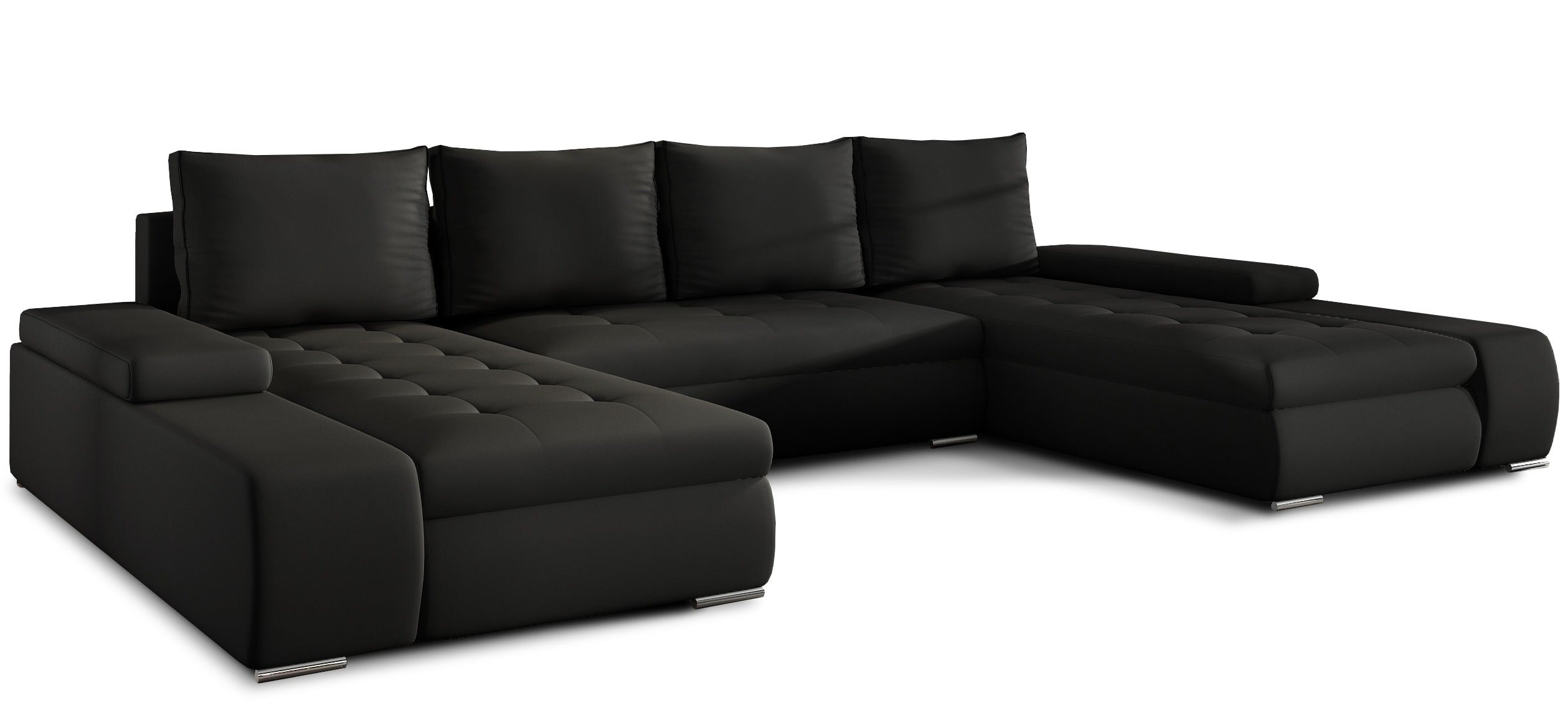 Canapé Panoramique Convertible 7 Places En U - Gris, Tissu Et Simili Cuir - Avec Coffre De Rangement XXL - 4