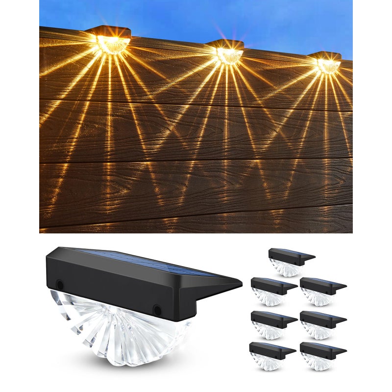 Zestaw 8 solarnych lampek na ogrodzenie, oświetlenie schodów, automatyczny włącznik, wodoodporne oświetlenie zewnętrzne do ogrodu