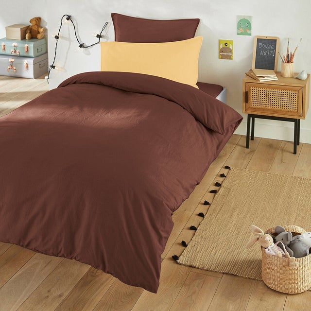 Housse de couette enfant en coton lavé, Scenario - Acajou - 200 x 200 cm
