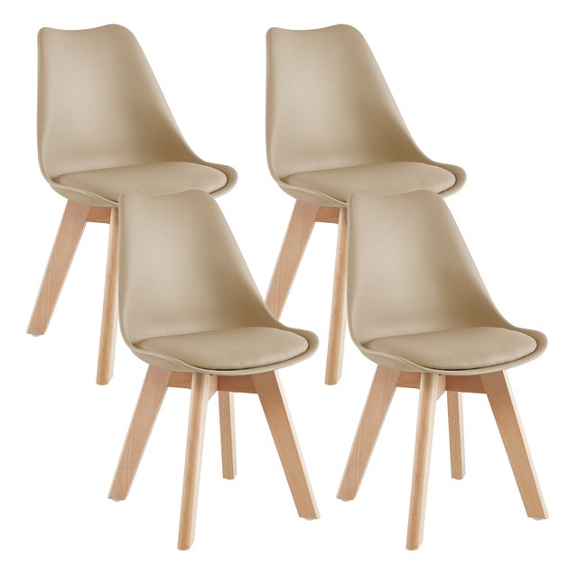 Set 4 Sedie Sala Da Pranzo Ufficio Con Gambe In Legno Di Faggio Schienale Ergonomico - Tortora