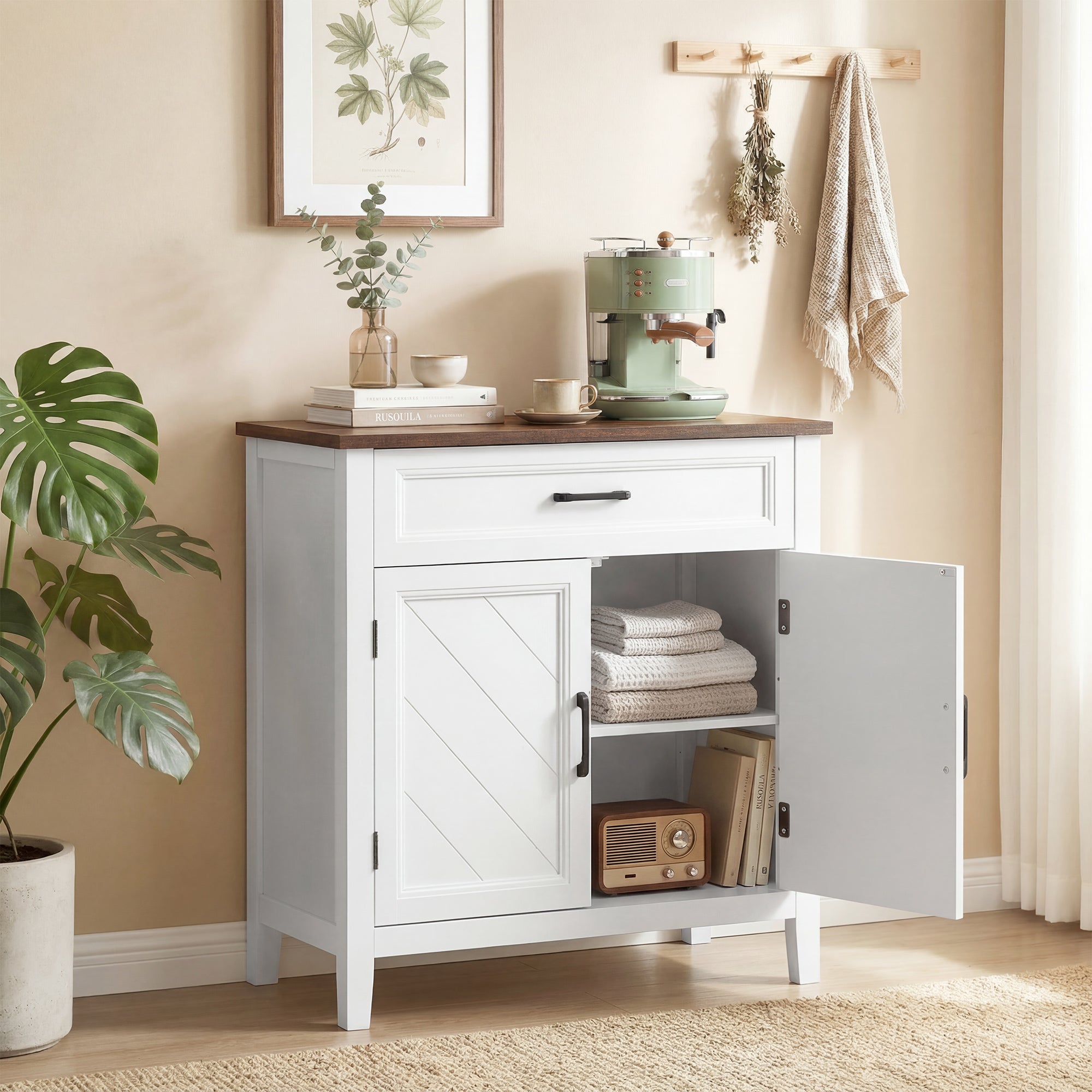 Buffet salon 2 portes tiroir étagère 76 x 35 x 80 cm blanc | Leroy Merlin