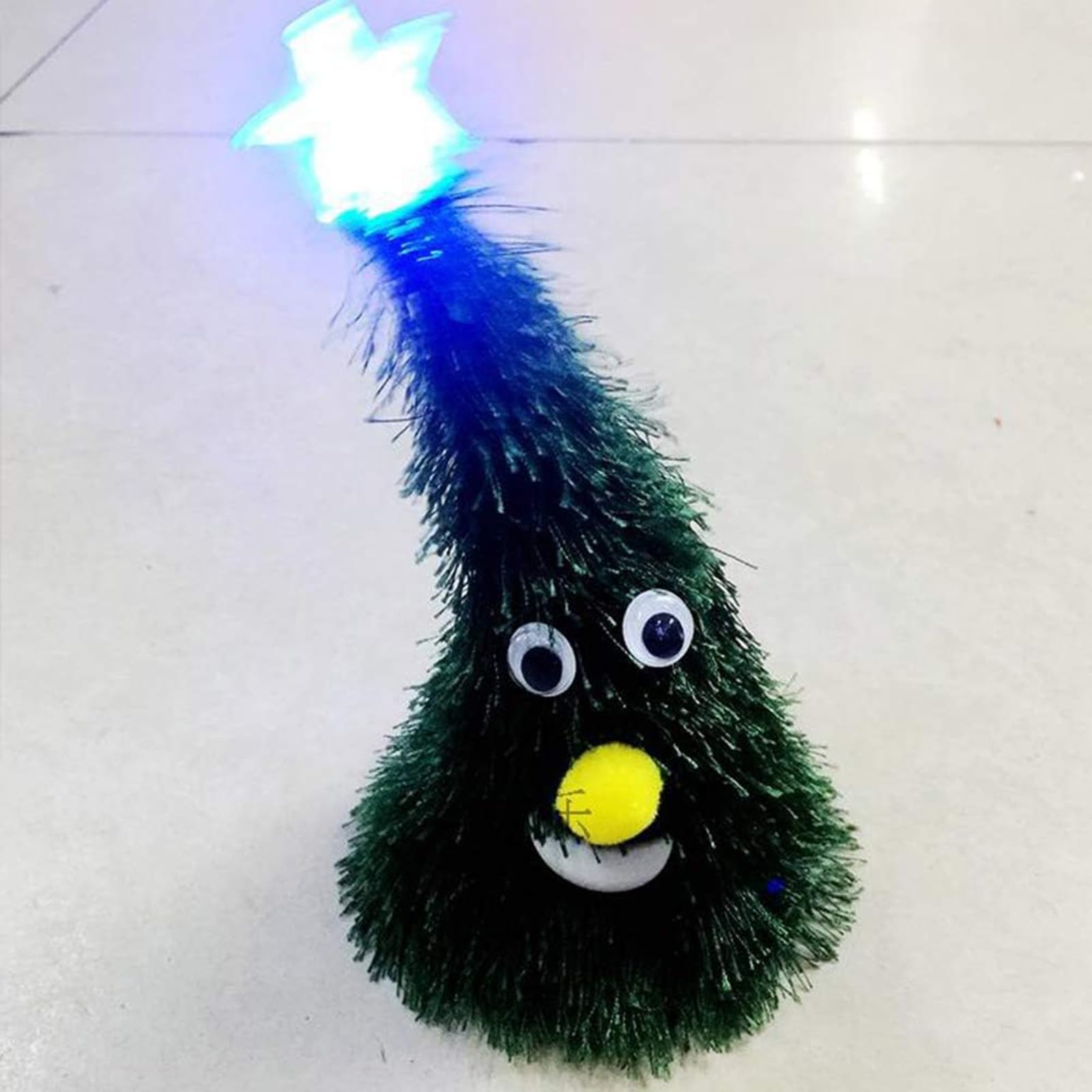 2 peças cantando e balançando árvore de Natal e decoração de chapéu de Papai Noel, mesa iluminada adereços de Natal (bateria não incluída) - 4