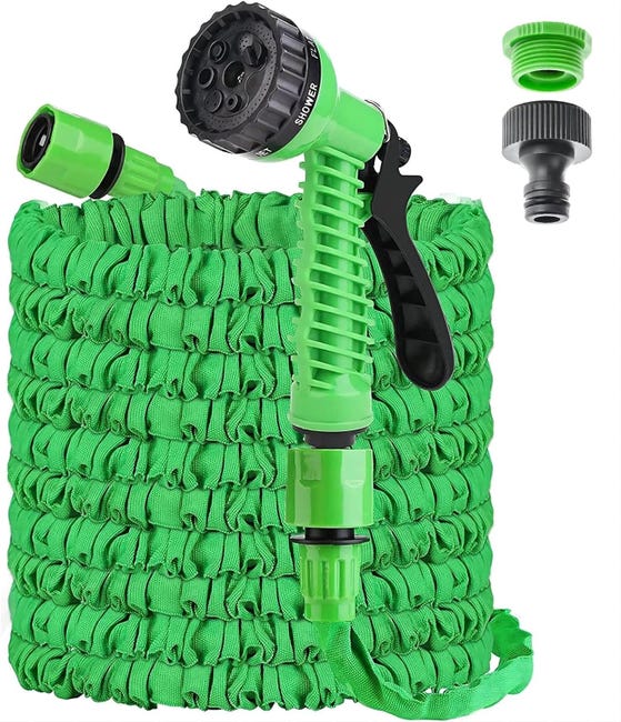 15-metrowy rozciągliwy wąż ogrodowy – z 7 strumieniami – szczelny – odpowiedni do ogrodów i myjni samochodowych – zielony