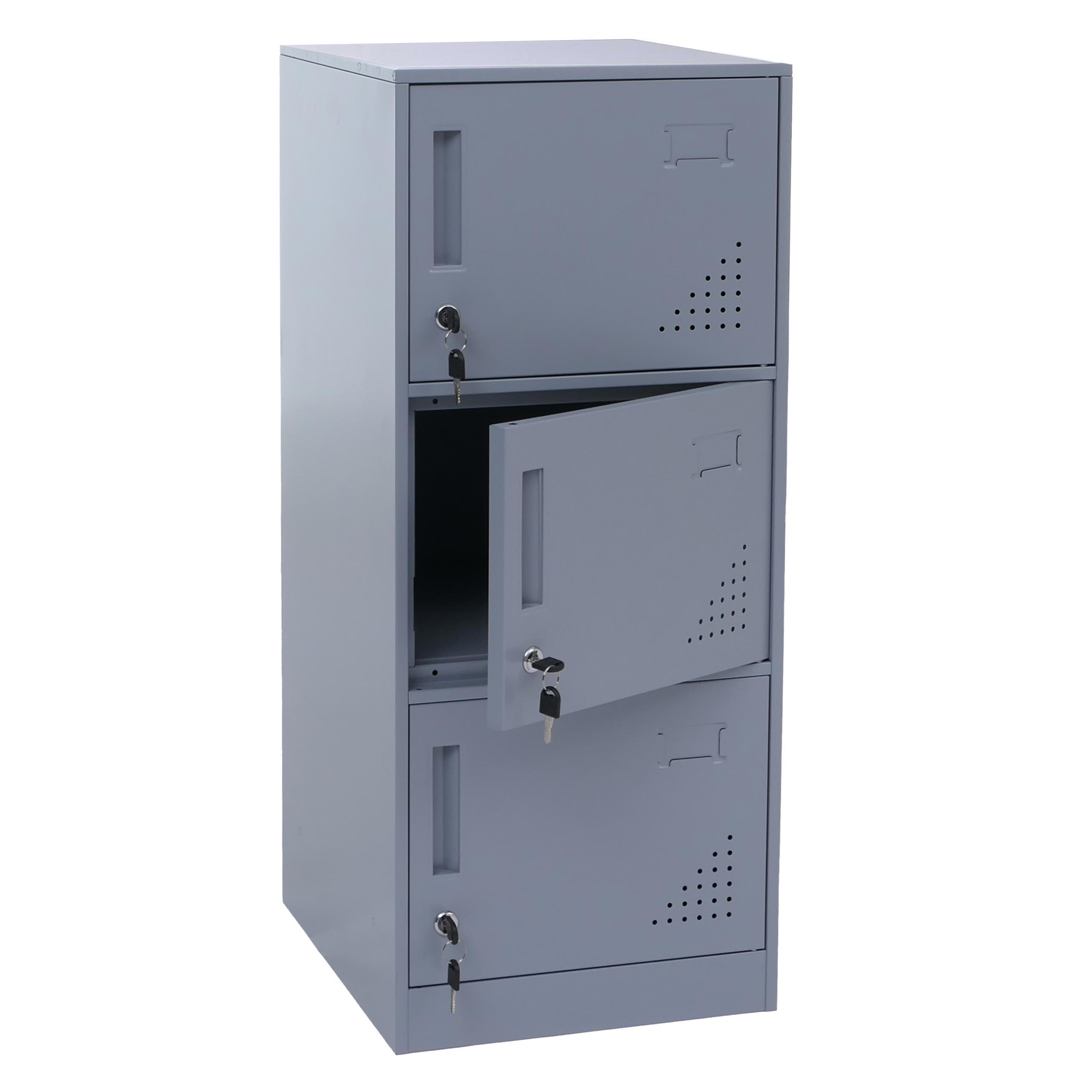 Szafka HWC-P63, szafka na przedmioty wartościowe, szafka z 3 drzwiami, 90 x 38 x 45 cm, stal ~ szara