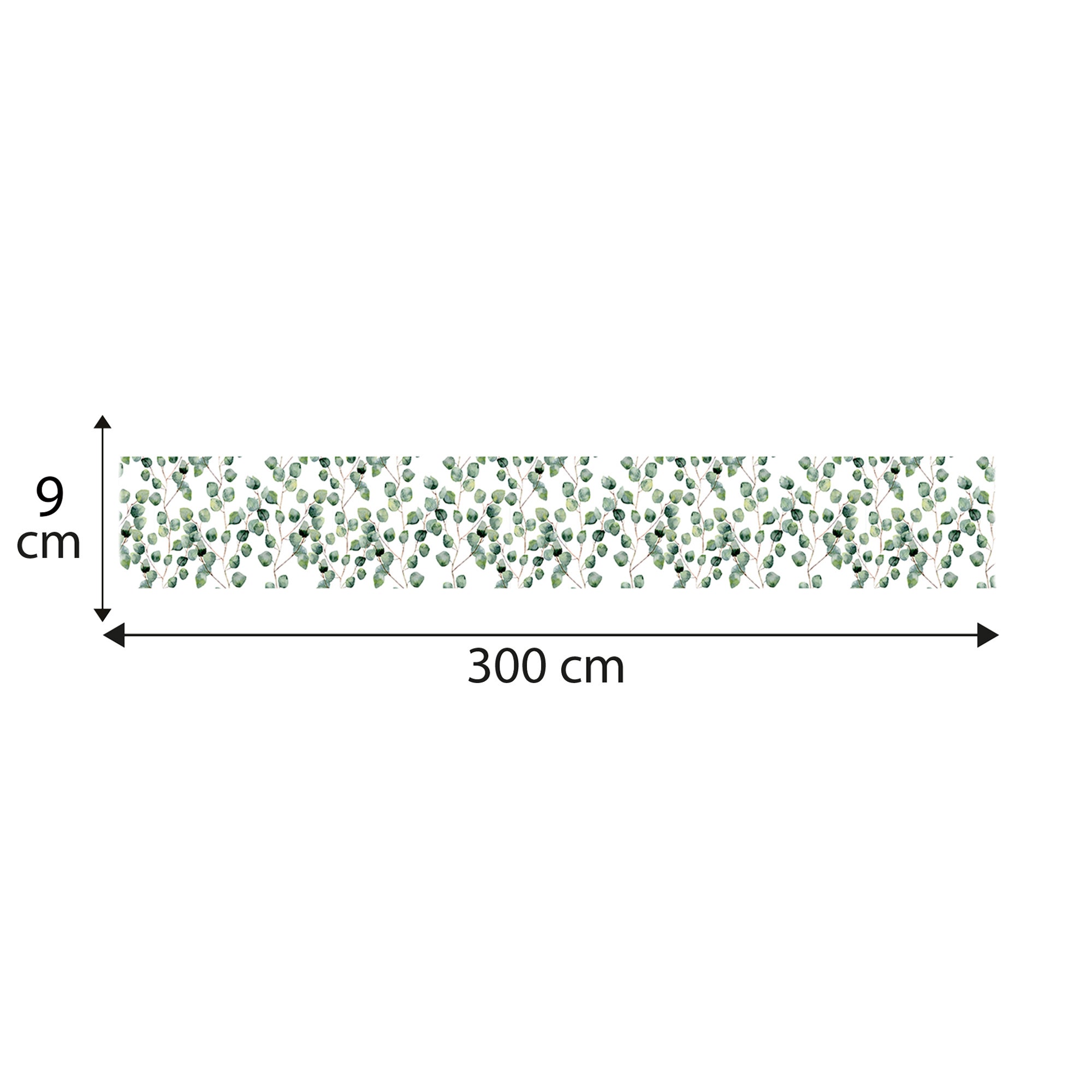 Friso adhesivo decorativo, pequeñas hojas verdes estilo acuarela, 9 cm x 300 cm - 5