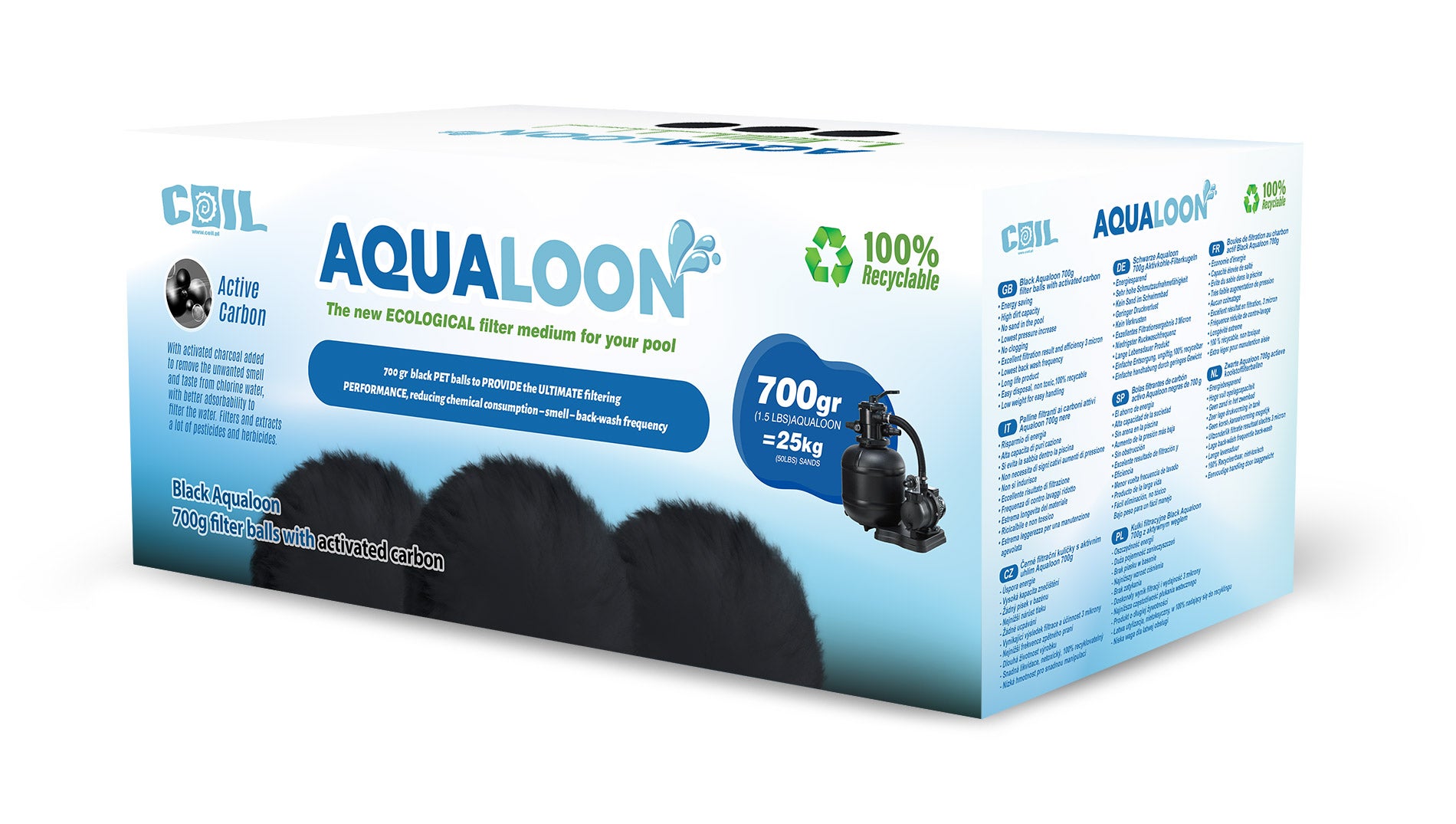 COIL Kulki filtracyjne Aqualoon BLACK do pompy piaskowej do basenu opakowanie 700g zastępuje 25kg piasku - 3