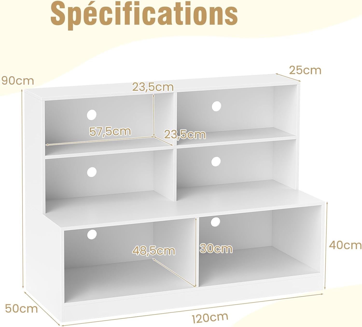 Szafka na Buty z 6 Przegrodami, Ławka na Buty do Przedpokoju, Zestawy Zabezpieczające przed Przewróceniem, do Salonu, Przedpokoju, 120 x 50 x 90 cm - 3