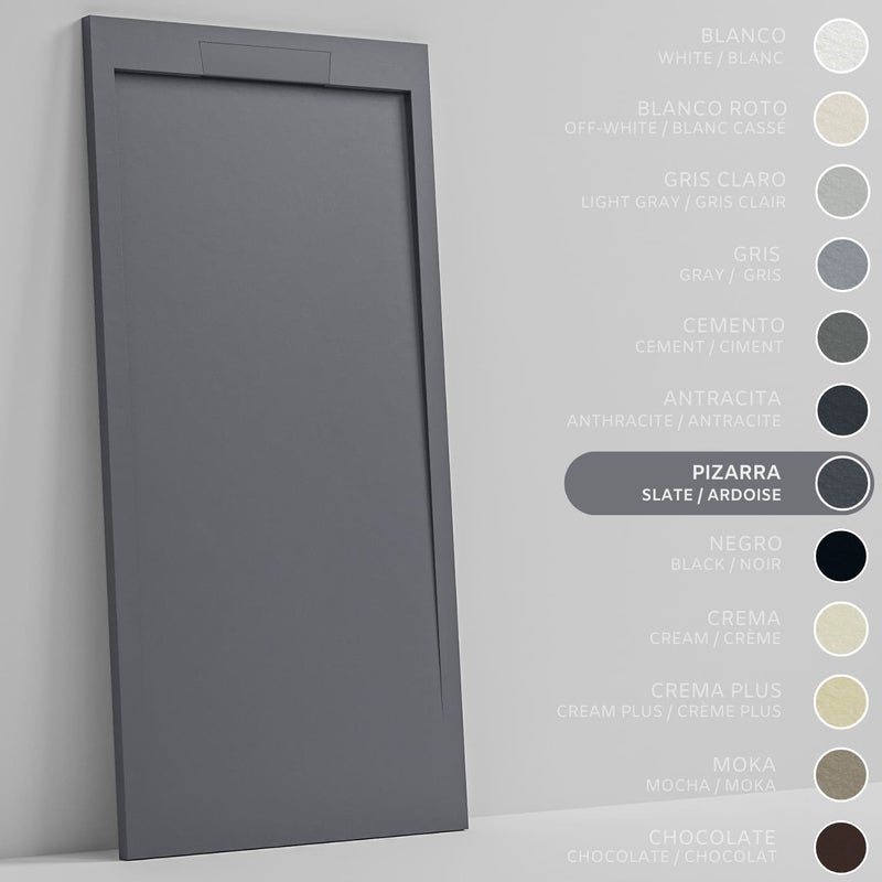 SOULHOME Brodzik prysznicowy– Żywica– Gel Coat– Gładka/Kamienna tekstura – Antypoślizgowy – łupkowy- 120x90- Niski 3cm– Elegancki SAME