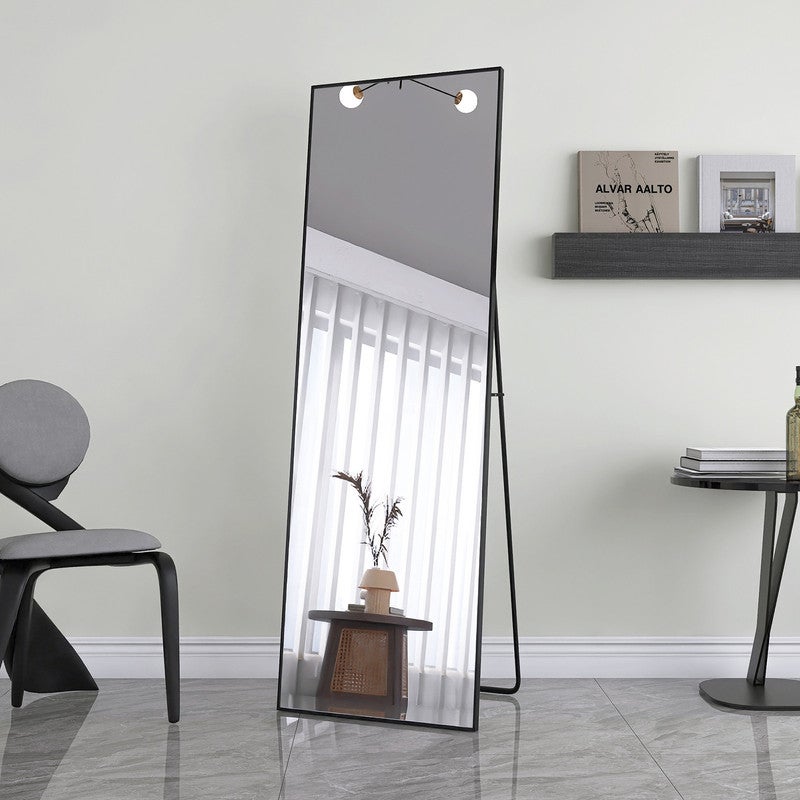 Miroir sur pied 162x53 cm, Miroir rectangulaire, Miroir de maquillage, Cadre en alliage d’aluminium, Verre trempé, pour chambre, dressing, Noir - 6